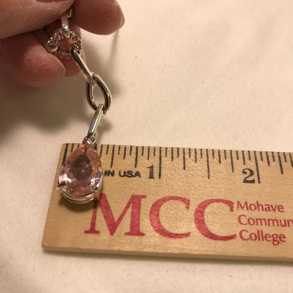 Avon Silvertone Y Necklace With Light Rose CZ Teardrop - Picture 8 of 12